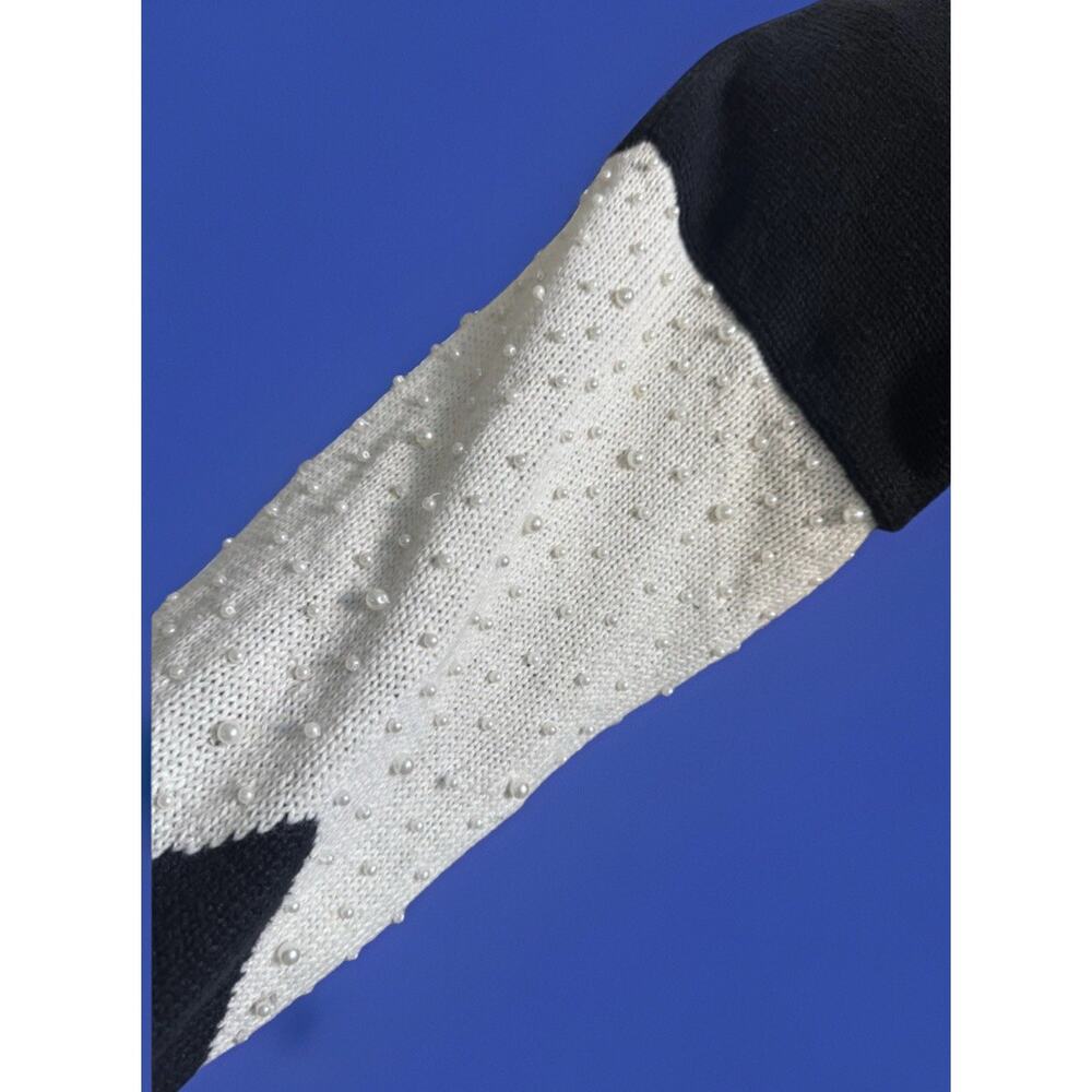 Vintage Pearl Star Sweater Black White Graphic Knit 80s Glam Statement Old Money - Picture 8 of 11